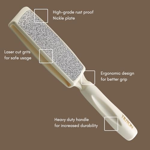 TRITON Professional Double Sided Round Handle Lazer Plate Foot Scraper, Filer for Hard and Dead Skin Callus Removal, Pedicure Foot Scrubber (white) - Image 3