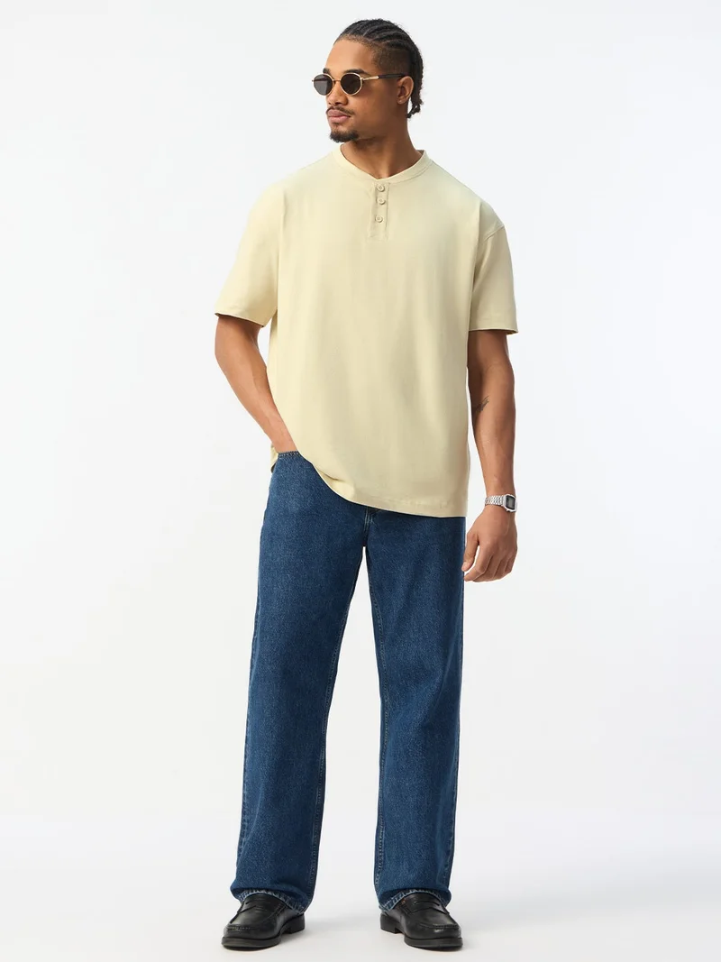 The Souled Store  The Souled Store New Basics: Latte Men and Boys Short Sleeve Spread Collar Latte Cream Solid Textured Cotton Oversized Fit Lightweight Everyday All-Season Polo Shirts  | Best Price UAE