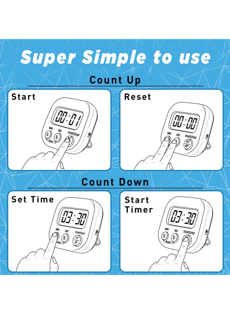 Fasola Kitchen Timers for Cooking and Baking with Big Digital Numbers and Loud Alarm Used in Cooking, Classroom and Office(White) - Image 5