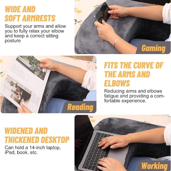 CUSHIO Lap Desk & Wedge Combo for Laptops, Study and Reading | Memory Foam Adjustable Wedge with Headrest for Back Support & Lap Desk Pillow-Gaming & Reading Pillow (Grey), 56cm, 30cm, 56 Cm - Image 4