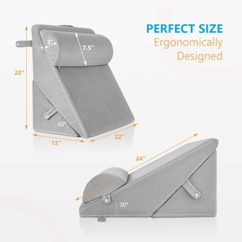 CUSHIO Lap Desk & Wedge Combo for Laptops, Study and Reading | Memory Foam Adjustable Wedge with Headrest for Back Support & Lap Desk Pillow-Gaming & Reading Pillow (Grey), 56cm, 30cm, 56 Cm - Image 3