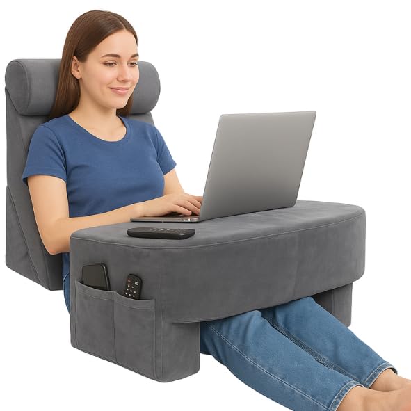 CUSHIO Lap Desk & Wedge Combo for Laptops, Study and Reading | Memory Foam Adjustable Wedge with Headrest for Back Support & Lap Desk Pillow-Gaming & Reading Pillow (Grey), 56cm, 30cm, 56 Cm - Image 1