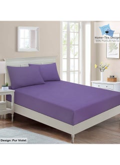 Home-Tex Design Hometex Design Premium 100% Long Stable Cotton Fitted Bed Sheet Set Single Size 1 Fitted Sheet 90x200 cm and 1 Pillow Covers 50x80 cm with All Around Elastic Pur Violet 