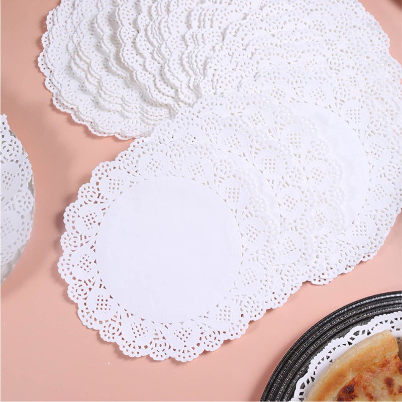 YESON 8 Inch Heart White Lace Paper Doilies for Wedding Decoration Valentine's Day Party Decor Pack of 100 - Image 1
