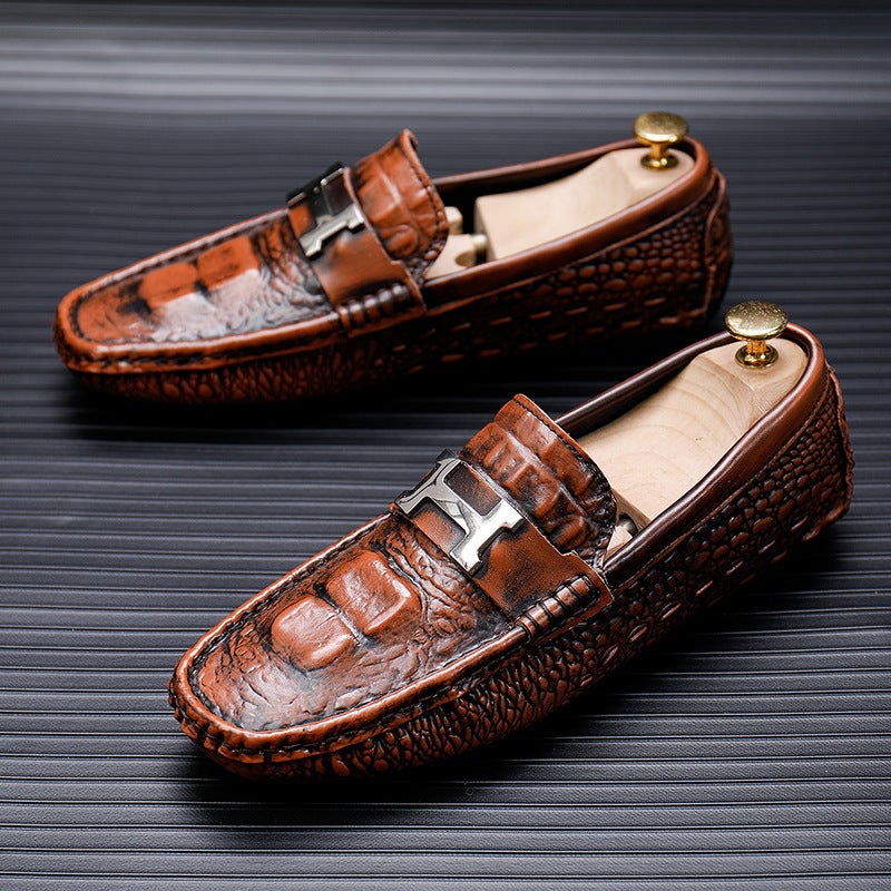 Crocodile Pattern Loafers Genuine Leather 2023 Spring New Men'S Soft-Soled Slip-On British Style Lightweight Black Casual Shoes - Image 2