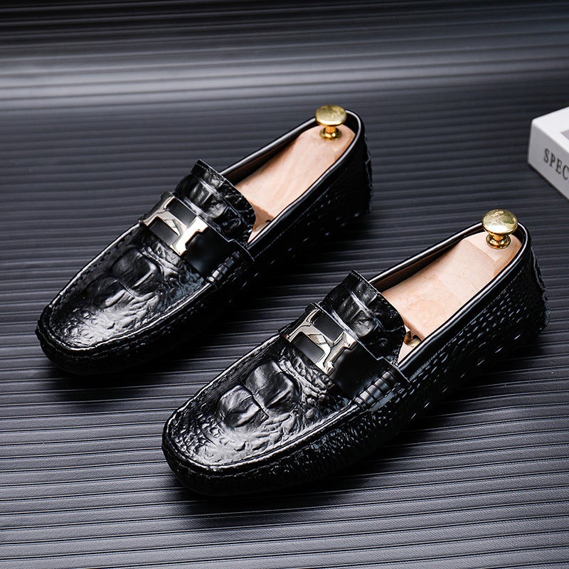 Crocodile Pattern Loafers Genuine Leather 2023 Spring New Men'S Soft-Soled Slip-On British Style Lightweight Black Casual Shoes - Image 3