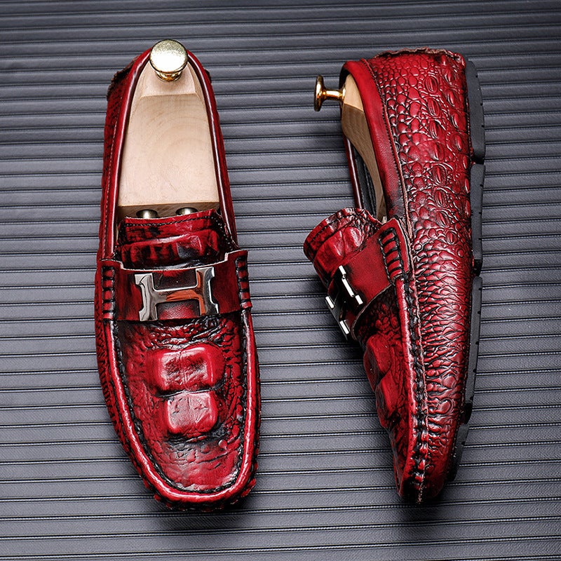 Crocodile Pattern Loafers Genuine Leather 2023 Spring New Men'S Soft-Soled Slip-On British Style Lightweight Black Casual Shoes - Image 4