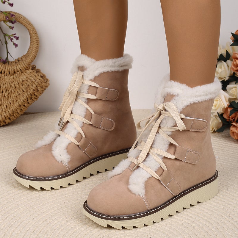 Plus Size Snow Boots Women'S 2024 New Fleece-Lined Thickened Lace-Up Warm Versatile Cotton Boots Women - Image 3