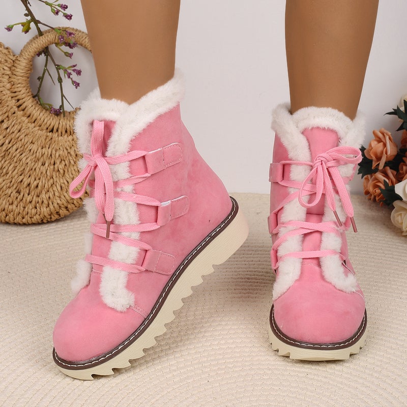 Plus Size Snow Boots Women'S 2024 New Fleece-Lined Thickened Lace-Up Warm Versatile Cotton Boots Women - Image 2