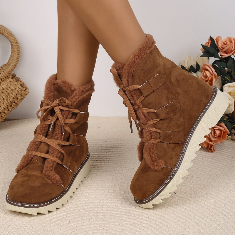 Plus Size Snow Boots Women'S 2024 New Fleece-Lined Thickened Lace-Up Warm Versatile Cotton Boots Women - Image 5