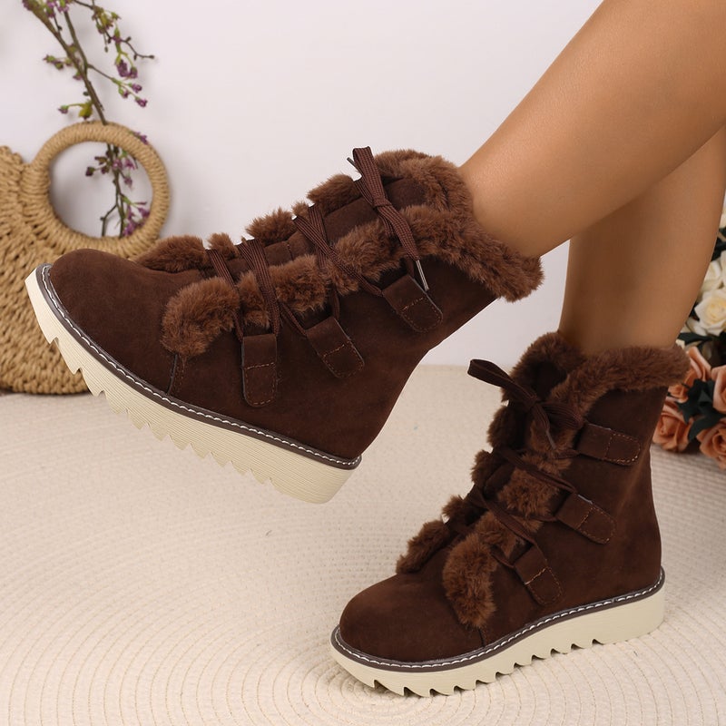 Plus Size Snow Boots Women'S 2024 New Fleece-Lined Thickened Lace-Up Warm Versatile Cotton Boots Women - Image 4