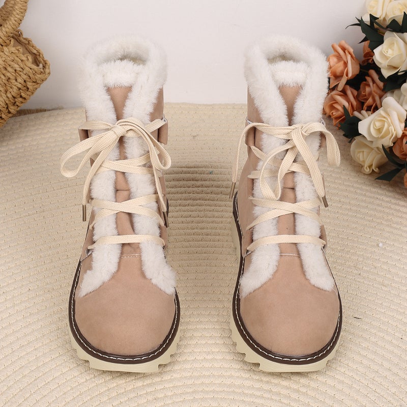 Plus Size Snow Boots Women'S 2024 New Fleece-Lined Thickened Lace-Up Warm Versatile Cotton Boots Women - Image 1
