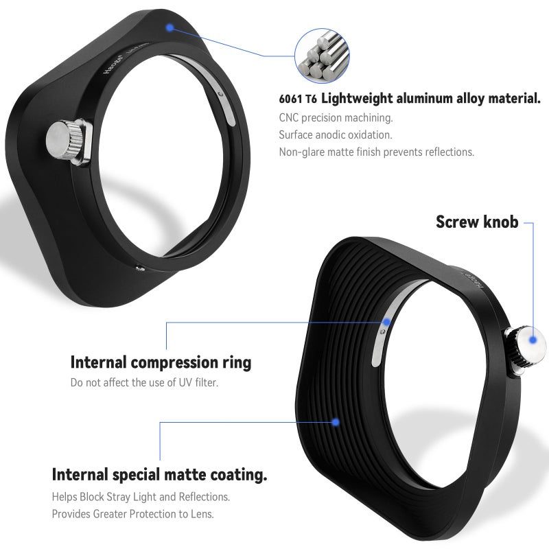 Haoge LH-F48B Square Metal Lens Hood Shade for Olympus M.ZUIKO Digital 17mm f1.8 17 1.8 Lens Replace Olympus LH-48B Black - Image 4