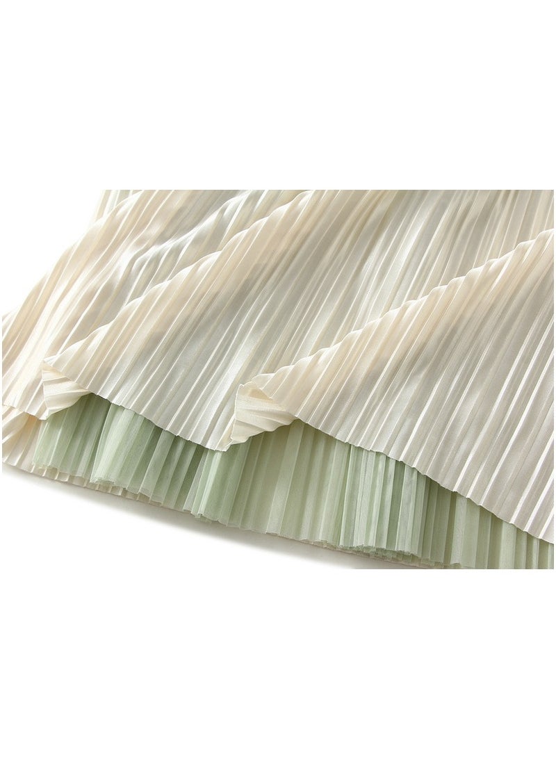 Loquat Women's Gradient Pleated Half Length Skirt Green  - Image 3