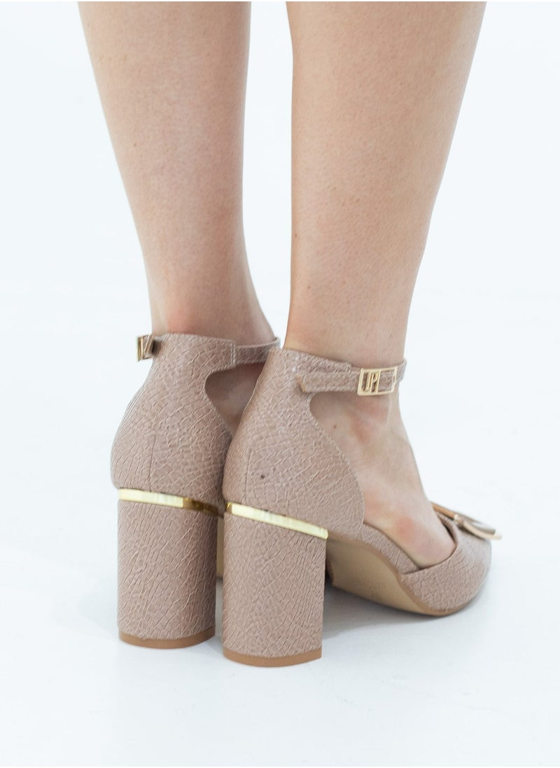LAMARAPARIS - Chakrika snake skin open waist pointy with sqr trim on 8cm heel beige - Image 1