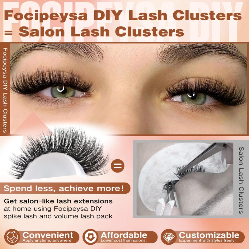 Focipeysa Volume Lash Clusters Kit D Curl Lashes Extensions Thick Volume Eyelash Clusters DIY Eyelash Extension with Lash Glue Lash Bond and Seal 10-16mm Fluffy Cluster Eyelash Extension DIY Lashes - Image 2