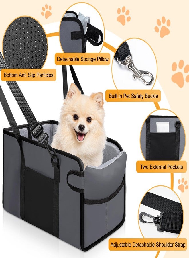 NECKORY Portable Dog Car Seat for Small Dogs - Adjustable Safety Leash, Washable Cushion & Storage Pocket - Pet Booster Seat for Car Travel- Grey - Image 3