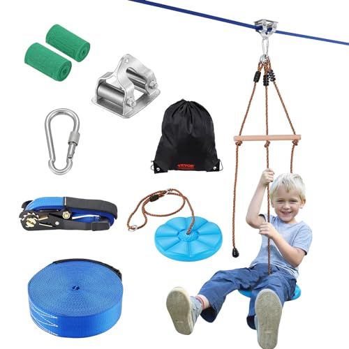 VEVOR Zipline Kit for Kids and Adult 52 ft Zip Line Kits Up to 330 lb Backyard Outdoor Quick Setup Zipline Playground Entertainment with Zipline Nylon Safety Harness Seat and Handlebar - Image 1