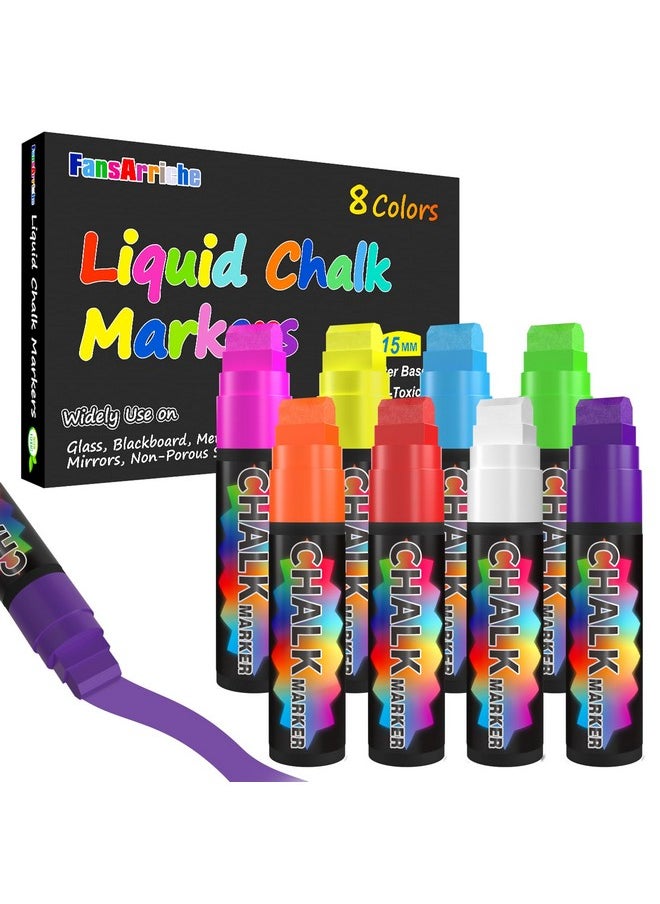 FansArriche Window Markers 15Mm Jumbo 8 Pack Of Neon Chalk Pens Liquid Chalk Bright Car Markers Chalkboard Markers For Windows Blackboard Glass Signs 3In1 Nib  - Image 1
