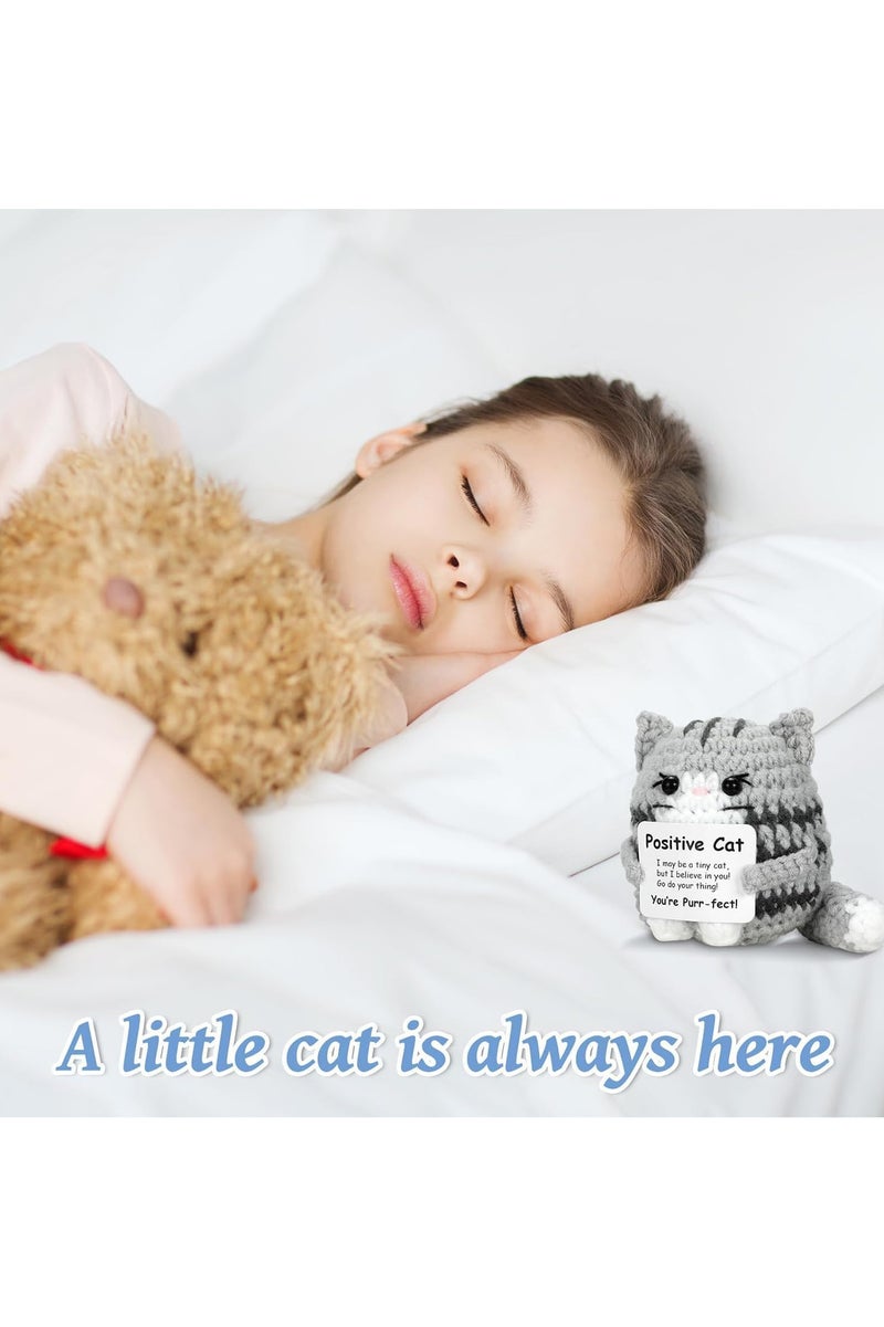 INSIJAM Mini Positive Crochet Cat Handmade Emotional Support Knitted Doll with Inspirational Message Cute Motivational Gift for Women Men and Friends - Image 2