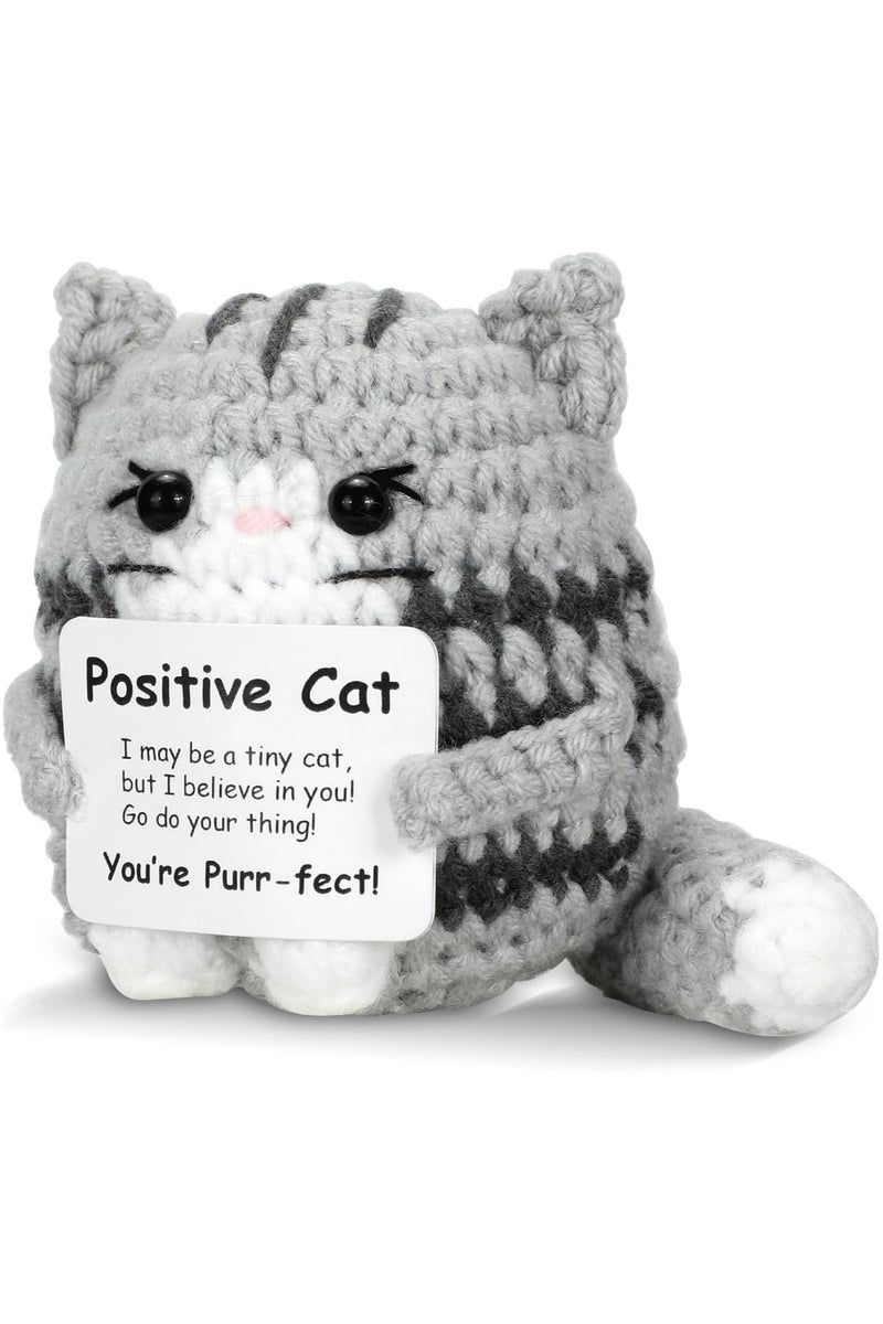 INSIJAM Mini Positive Crochet Cat Handmade Emotional Support Knitted Doll with Inspirational Message Cute Motivational Gift for Women Men and Friends - Image 1