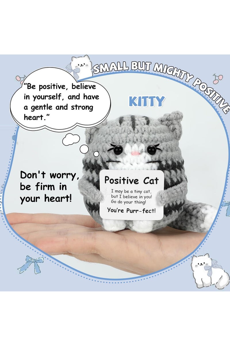 INSIJAM Mini Positive Crochet Cat Handmade Emotional Support Knitted Doll with Inspirational Message Cute Motivational Gift for Women Men and Friends - Image 5
