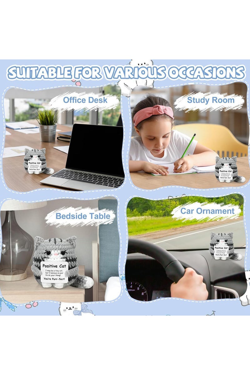 INSIJAM Mini Positive Crochet Cat Handmade Emotional Support Knitted Doll with Inspirational Message Cute Motivational Gift for Women Men and Friends - Image 3