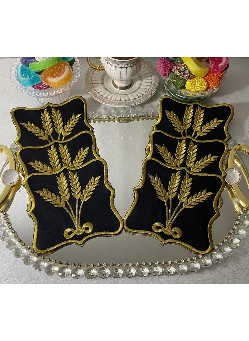 Lady Rio Coffee Side Napkin, Cocktail Napkin, Presentation Napkin, Tray Napkin, Embroidered Napkin, (6 Pieces) 