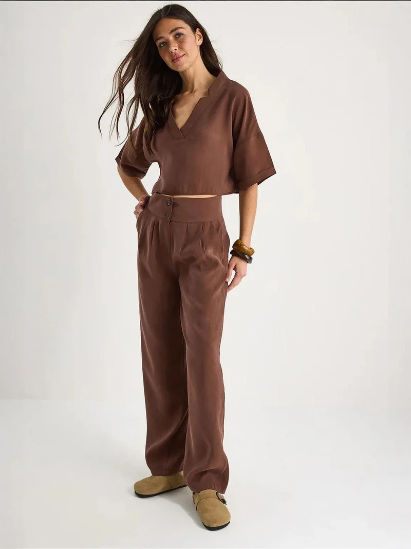 LUCCI Long V-Neck Buttoned Two-Piece Co-Ord Set