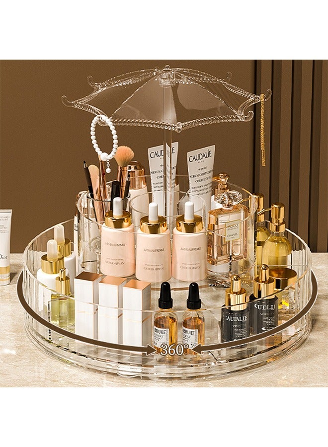منظم مكياج بطبقتين، دوران 360 درجة، منظم مستحضرات تجميل كبير السعة وقابل للتعديل، مصنوع من مادة الأكريليك الشفافة، مناسب لتخزين أحمر الشفاه/واقي الشمس/السيروم. - Image 1