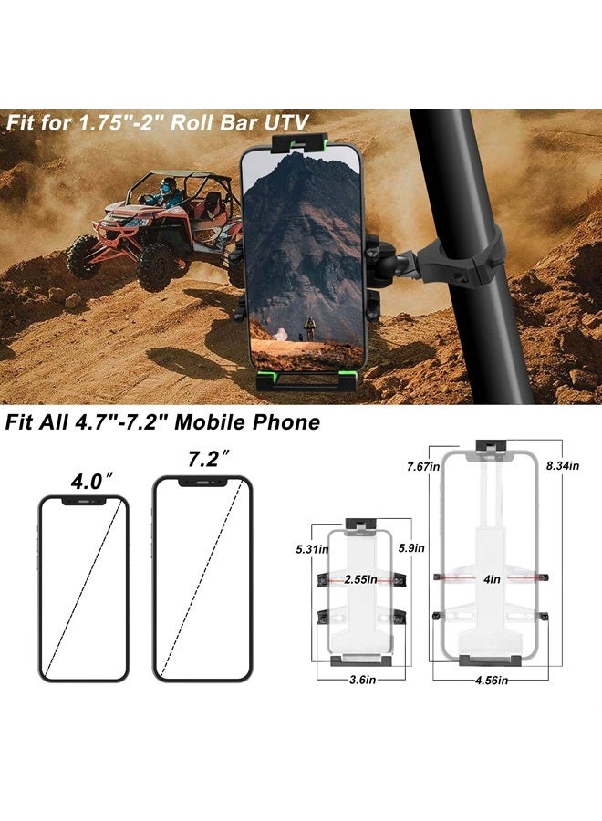 Tavaski ATV UTV Phone Holder, 360°Adjustable Mobile Motorcycle Phone Holder Mount, Fits for 1.75"-2" Roll Bar UTV and Fits for Polaris RZR 900 1000 XP Can-am 
