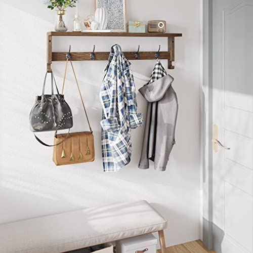 AMBIRD Coat Rack Wall Mount with Shelf, 28.9 Inches Coat Hooks Wall Mounted with 5 Hooks, Wall Hat Hooks for Hanging in Entryway, Living Room, Bathroom, Bedroom (Brown) - Image 3