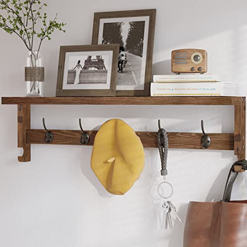 AMBIRD Coat Rack Wall Mount with Shelf, 28.9 Inches Coat Hooks Wall Mounted with 5 Hooks, Wall Hat Hooks for Hanging in Entryway, Living Room, Bathroom, Bedroom (Brown) - Image 1