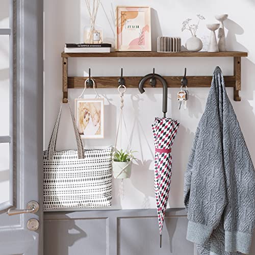AMBIRD Coat Rack Wall Mount with Shelf, 28.9 Inches Coat Hooks Wall Mounted with 5 Hooks, Wall Hat Hooks for Hanging in Entryway, Living Room, Bathroom, Bedroom (Brown) - Image 2