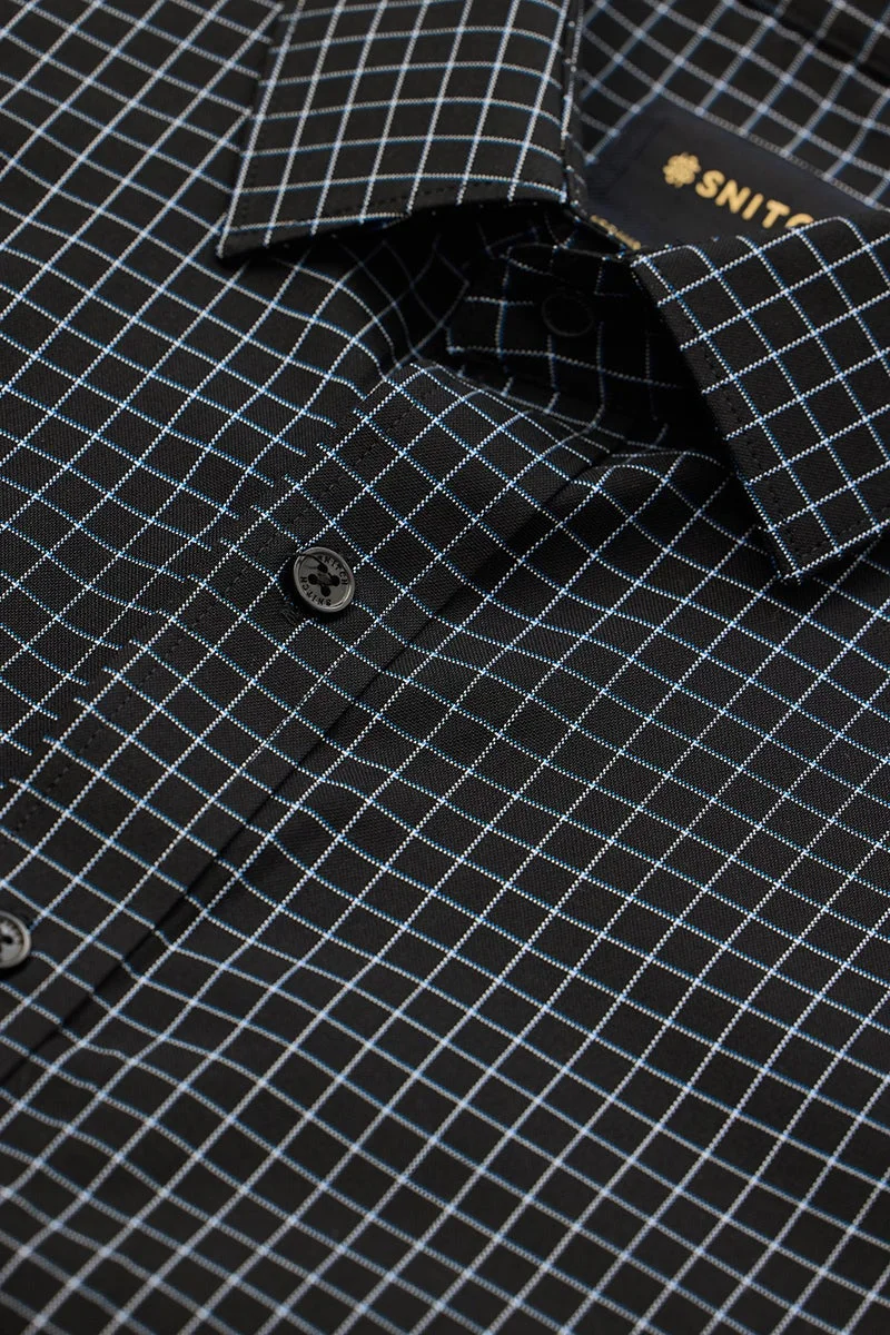 SNITCH Black Checkered Long Sleeve Slim Fit Luxe Shirt