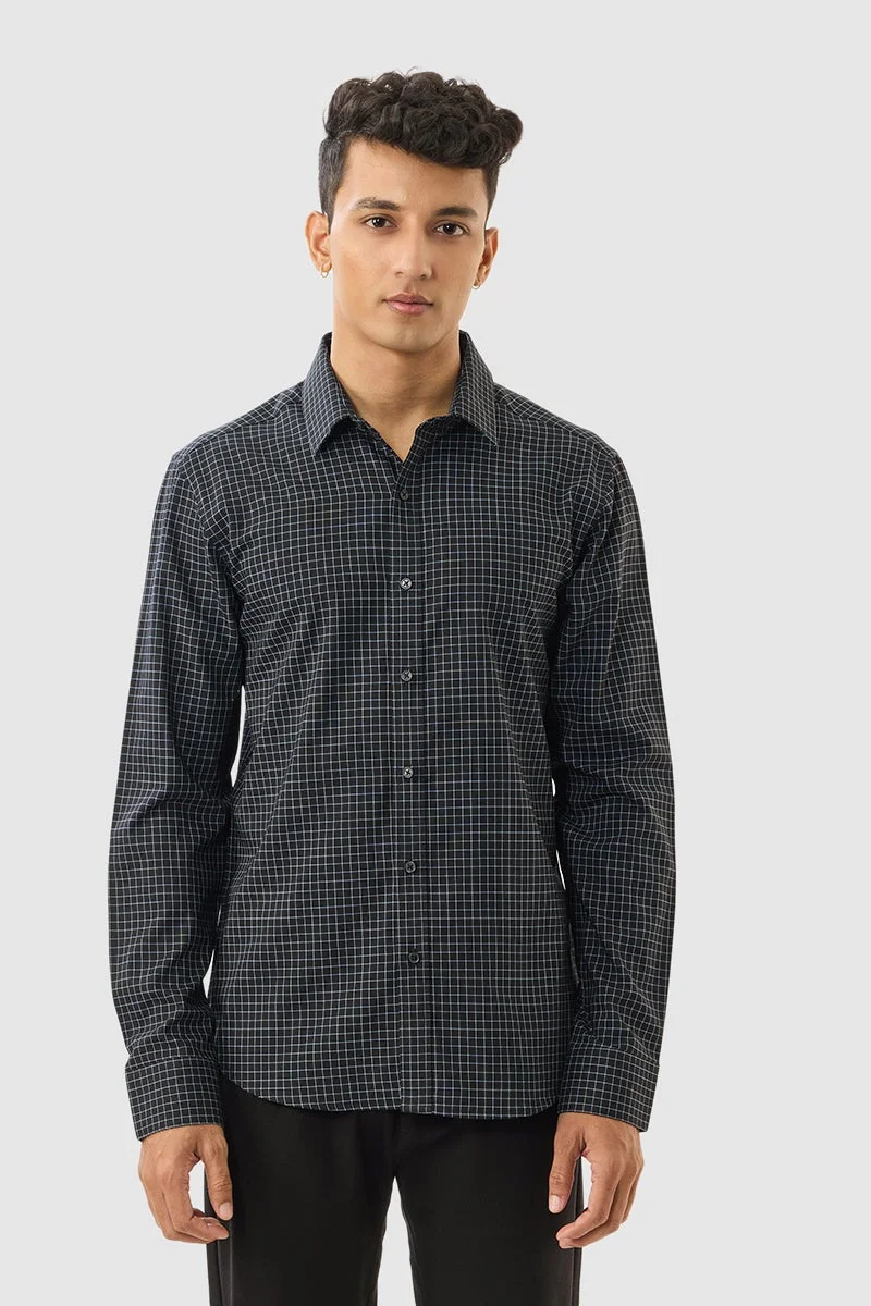 SNITCH Black Checkered Long Sleeve Slim Fit Luxe Shirt
