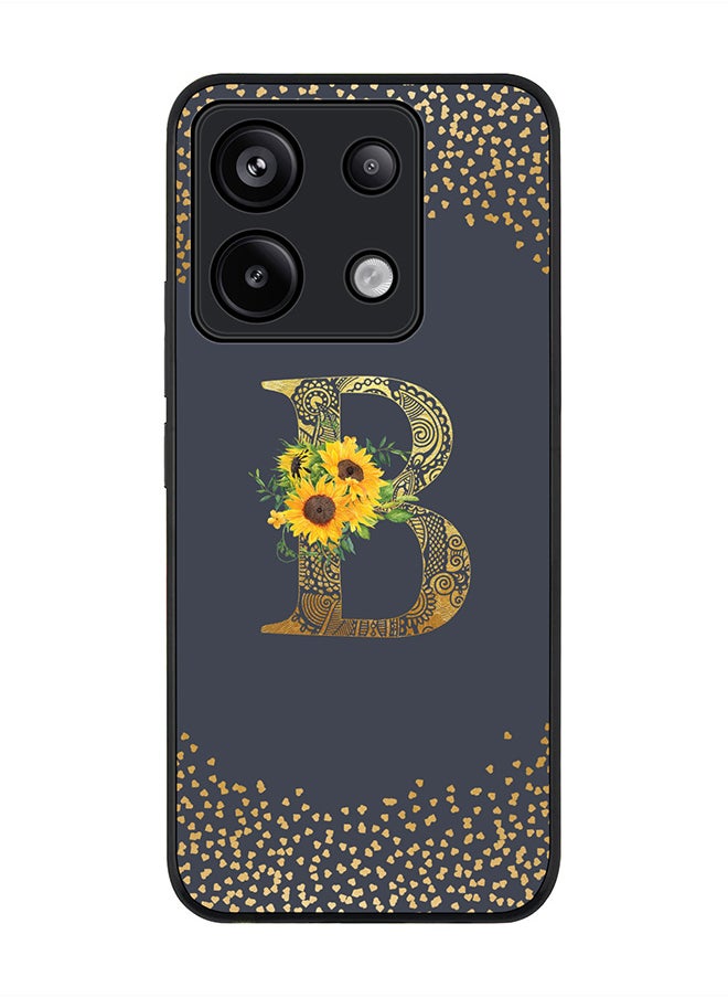 Stylizedd Rugged Black Edge Case for Xiaomi Redmi Note 13 Pro 5G Case Cover- Custom Monogram Initial Letter Mandala Floral Pattern Alphabet - B(Grey)  - Image 1