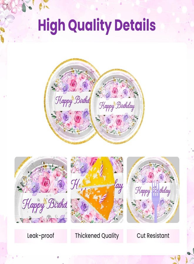 Lecheme 202 Pcs Purple Butterfly Birthday Decorations: Floral Happy Birthday Banner Plates Napkins Tablelcloth Balloons Butterflies Stickers Butterfly Bday Party Supplies for Women Girl Serve 24 - Image 5