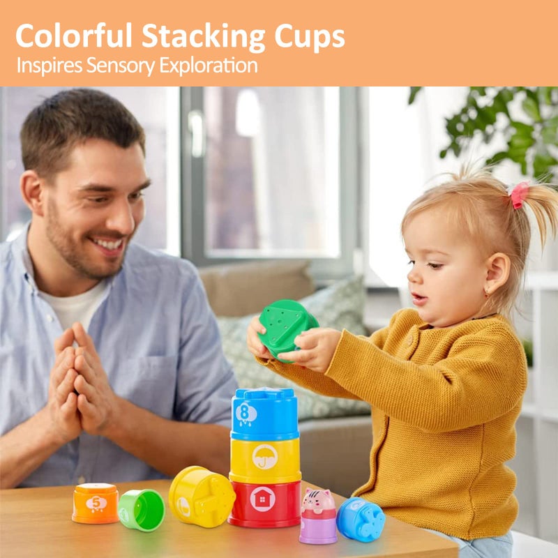 MOONTOY Stacking Cups Baby Toys 6 10 12 18 Months, Montessori Toys for 1 Year Old Toddler Learning Toys with Numbers Shapes Patterns, Baby Bath Toys 6-12 Months, Gifts for 1 2 3 Year Old Boys Girls - Image 4