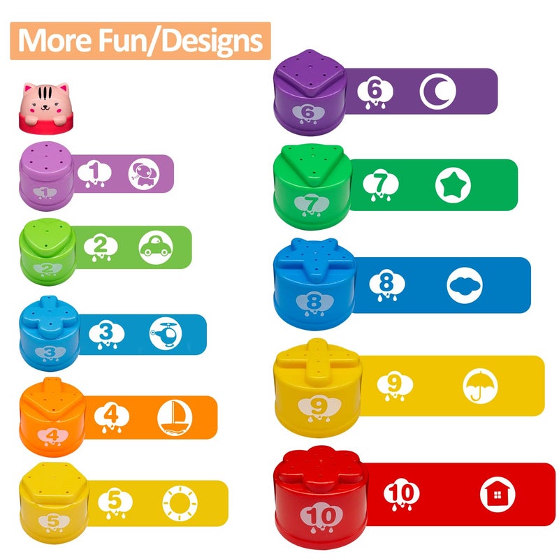 MOONTOY Stacking Cups Baby Toys 6 10 12 18 Months, Montessori Toys for 1 Year Old Toddler Learning Toys with Numbers Shapes Patterns, Baby Bath Toys 6-12 Months, Gifts for 1 2 3 Year Old Boys Girls - Image 5