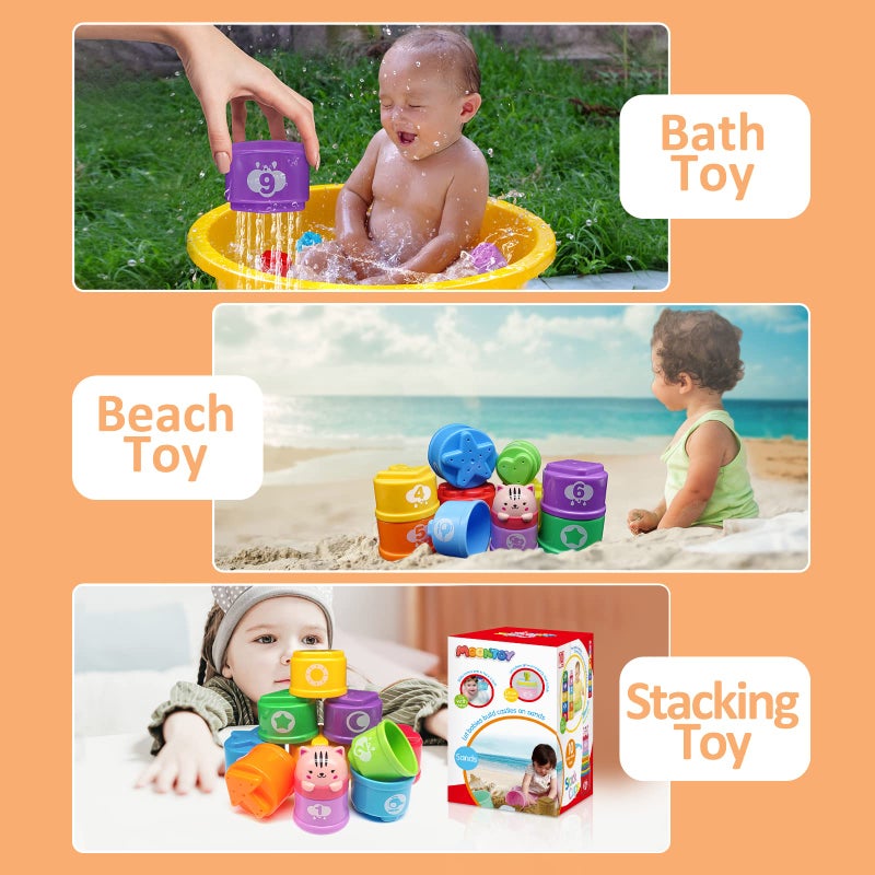 MOONTOY Stacking Cups Baby Toys 6 10 12 18 Months, Montessori Toys for 1 Year Old Toddler Learning Toys with Numbers Shapes Patterns, Baby Bath Toys 6-12 Months, Gifts for 1 2 3 Year Old Boys Girls - Image 3