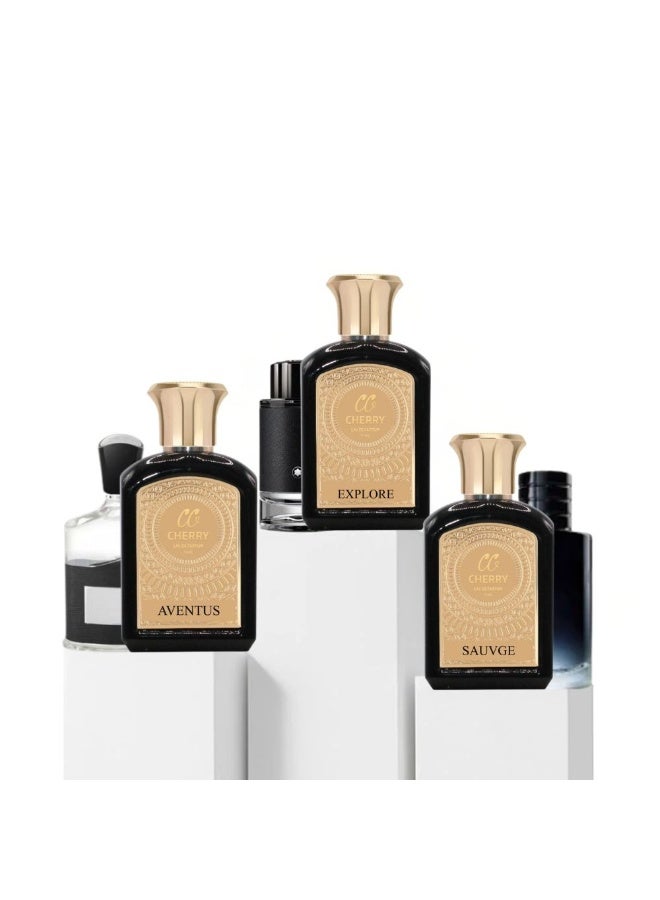 Power & Prestige Men's Bundle | Sauvge Cherry Perfume 75ml + Explore Cherry Perfume 75ml + Aventus Cherry Perfume 75ml | Luxury Men's Fragrance Collection