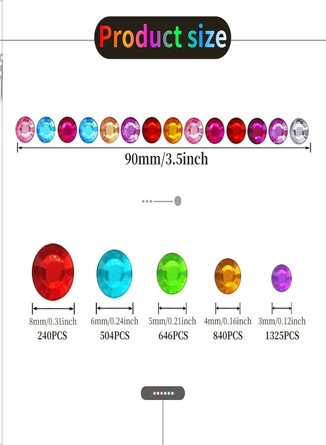 Jacnkb 3555pcs Self Adhesive Face Gems for Makeup, Festival Jewels, Hair Gems, Rhinestone Stickers for Face, Eye, Makeup, Nail, Body, Crafts 5sheets (color-3/4/5/6/8mm) - Image 2