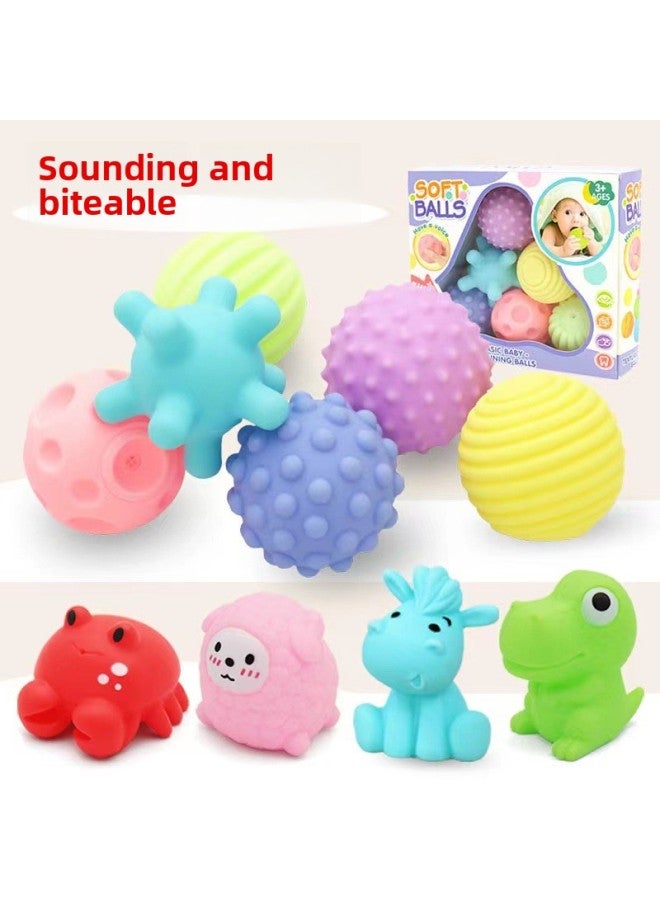 Loquat Children's Toys Ball Games Infant Hand Grab Ball Ringing Soft Rubber Water Play Toy Massage Pinch Ringing Can Be Bite-Color:Forest Animal 6/PVC Card Head Pack - Image 2