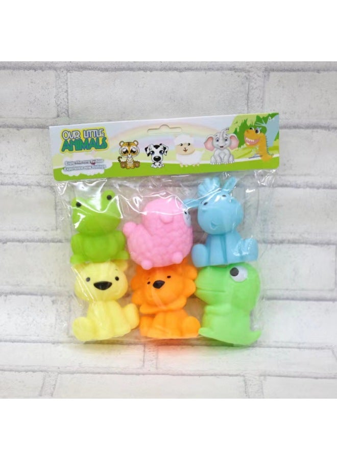 Loquat Children's Toys Ball Games Infant Hand Grab Ball Ringing Soft Rubber Water Play Toy Massage Pinch Ringing Can Be Bite-Color:Forest Animal 6/PVC Card Head Pack - Image 1