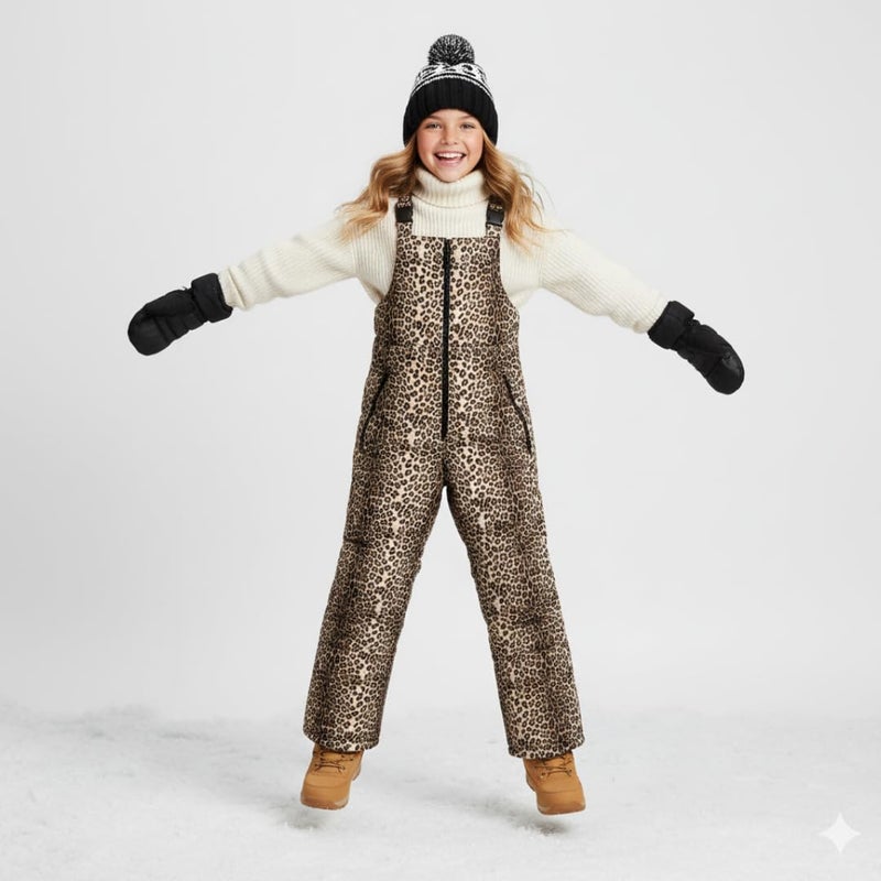 Jessica Simpson Girls' Insulated Ski Bib Snow Pants, Leopard, 6X - Image 2