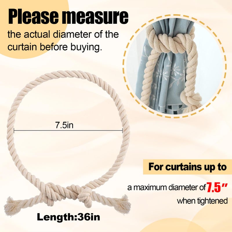 Apipi 4 Pcs Hand Woven Curtain Tiebacks No Drilling - Boho Drape Holdbacks Rope for Black Blue Light Color Curtains, Decorative Ties for Outdoor Yard Garden Farmhouse Drapery, Beige - Image 4