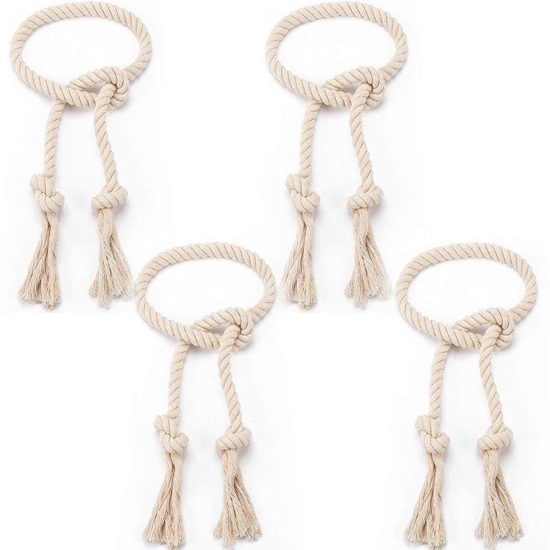 Apipi 4 Pcs Hand Woven Curtain Tiebacks No Drilling - Boho Drape Holdbacks Rope for Black Blue Light Color Curtains, Decorative Ties for Outdoor Yard Garden Farmhouse Drapery, Beige - Image 1