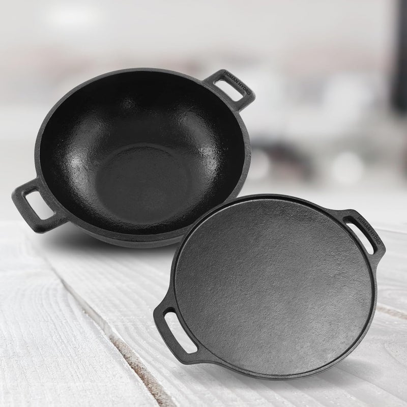 Human Hydro PreSeasoned Cast Iron Kadhai and Dosa Tawa Combo Tawa 30 Cm28kg Kadai 25 Cm25L Large Size Naturally Nonstick Black - Image 1