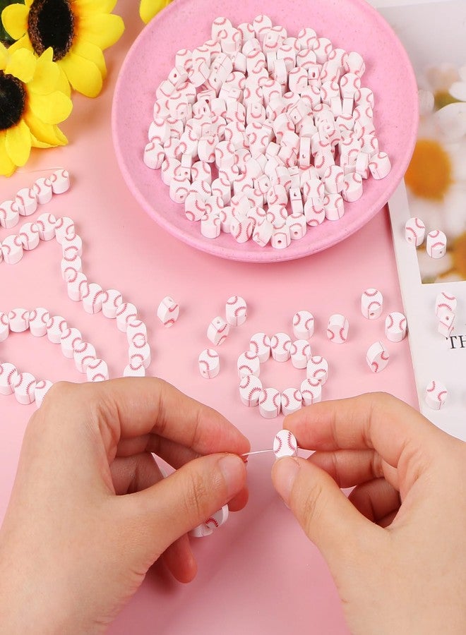EVERMARKET 300 Pcs Baseball Beads for Jewelry Making, EVERMARKET Sports Polymer Clay Beads Bulk, 10mm Baseball Softball Loose Beads with Box, Sports Ball Spacer Beads Charms for DIY Crafts Bracelet (White) - Image 3